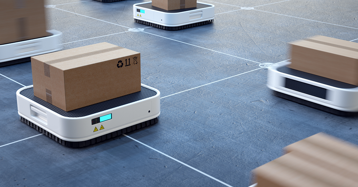 mobile-robot-with-box-traveling-thru-warehouse-amr