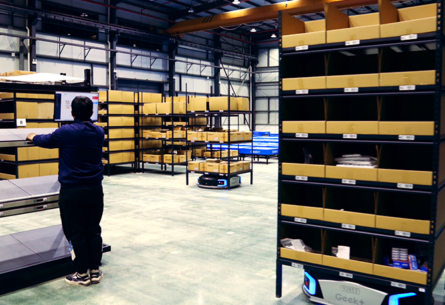 robotic picking warehouse operation with Geek+ mobile robots