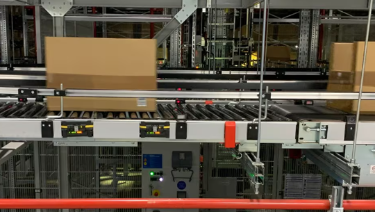 Visual representation of global shipping and logistics network with cardboard boxes connected by glowing lines on a world map