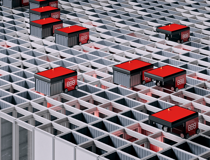 AutoStore R5 robots on grid