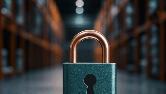 Lock with blurred warehouse background depicting hidden potential within supply chain operations - FORTNA