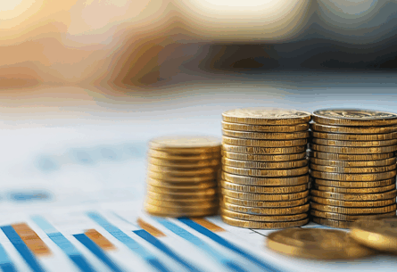 Tax incentive concept - stacks of gold coins on financial reports with charts in the background - FORTNA