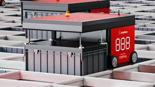 AutoStore R5 robot on grid with FORTNA brand