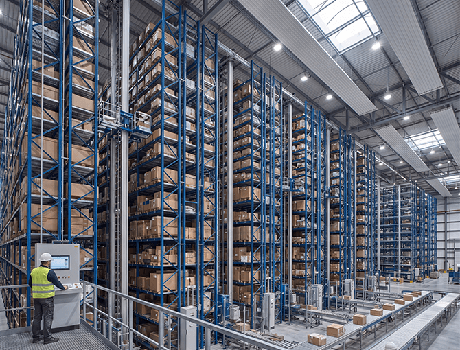 Warehouse with automated high-density storage solution system | FORTNA