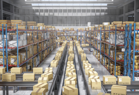Cardboard boxes moving on multiple conveyor for peak distribution | FORTNA